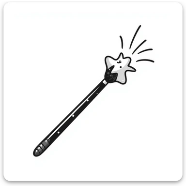 Hand-drawn magic wand with sparkly star tip and magical effect sticker