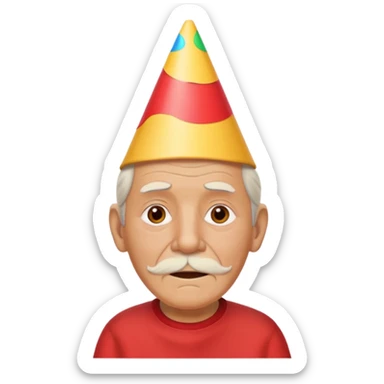cute old man with red shirt and birthday cone on his head sticker