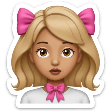 Hayır sırta emoji olsun eli ağzında olsun gözlerinde kirpik olsun kafasının yanında da kurdele olsun sticker