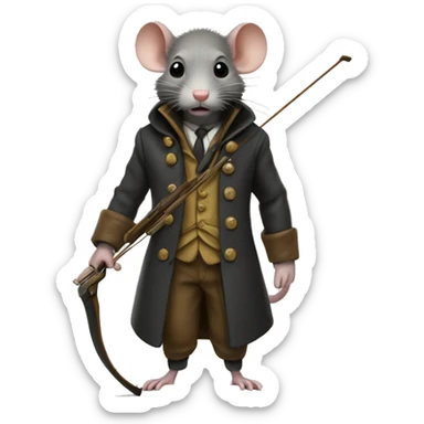 Petit little rat with a mustache and an overcoat and a crossbow  sticker