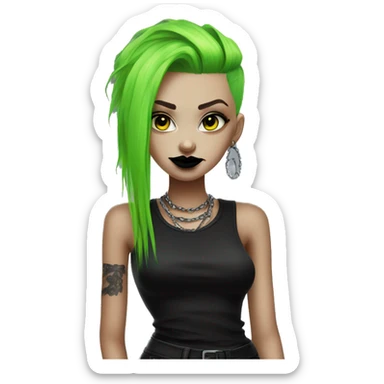 Punk girl neon green hair black lipstick dark clothes sticker