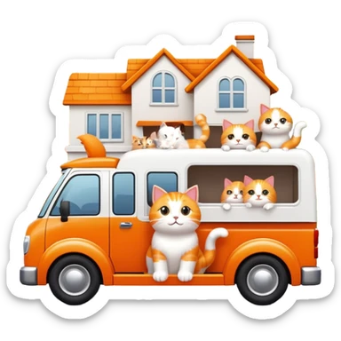 cute cats in a moving truck waving at a distant house sticker
