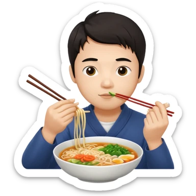 Asian guy eating ramen sticker