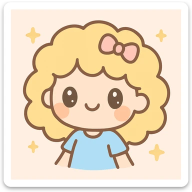 a girl with blonde curly hair, kawaii style sticker