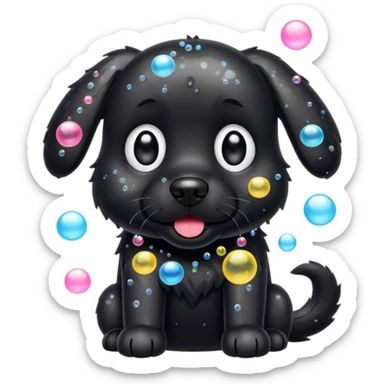 black dog with soap bubbles sticker
