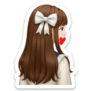 Brown long hairs with white bow from the back sticker