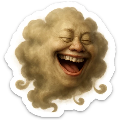 Make this green fart cloud look more realistic with natural gas texture, subtle color gradients, and a believable laughing face. Keep no background. sticker