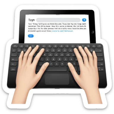 hands typing on a tablet keyboard sticker