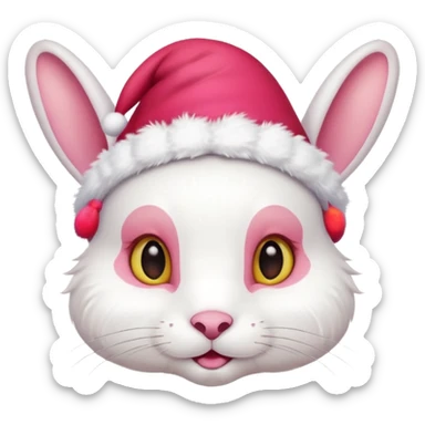 white rabbit in christmas hat sticker