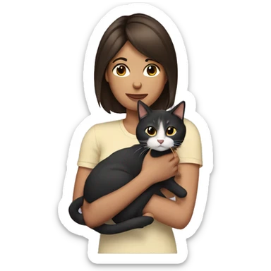 Brunette with bob woman holding a  cat sticker