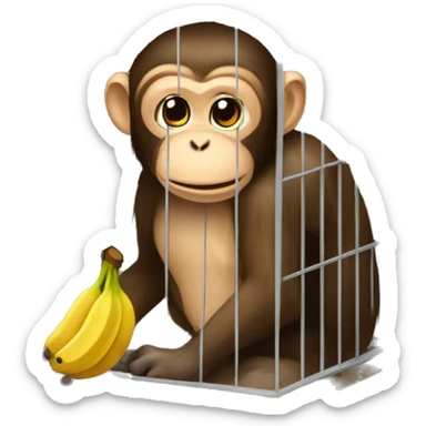 Monkey in a cage. Can't reach the banana.  4к sticker