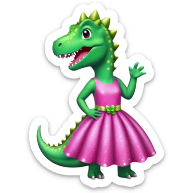 dino in a pink sparkly dress sticker