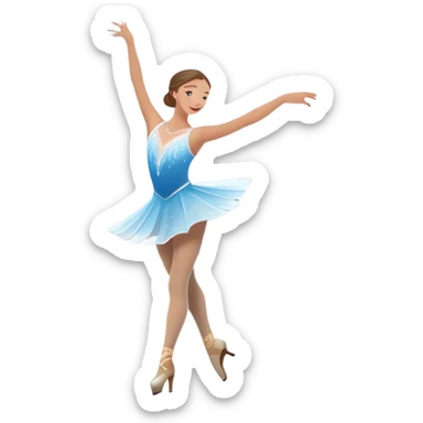 An icon showing a graceful figure skater performing a spin on the ice in a grand ice palace. The rink is illuminated by soft light beams, with cheering spectators in the stands. Snowflakes gently fall, adding to the magical atmosphere. Transparent background highlights elegance and artistry. sticker