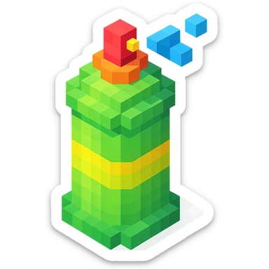 voxel style isometric spray paint can, green color sticker
