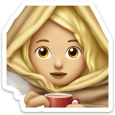 girl inside a blanket sipping coffee eyes closed blonde sticker