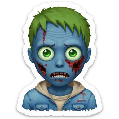 zombie emoji, cartoonish blue skin, tattered clothes sticker