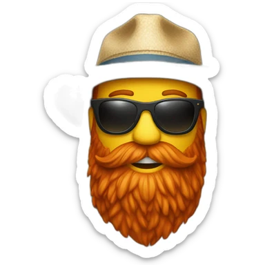 red beard with bucket hat wearing sunglasses and holding a beer sticker