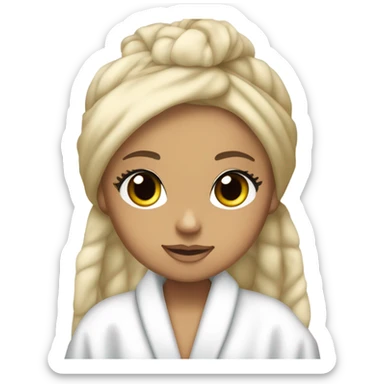 blonde ariana grande in bath robe with hair towel sticker