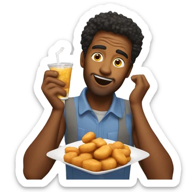 Crazy guy drinking chicken nuggets  sticker