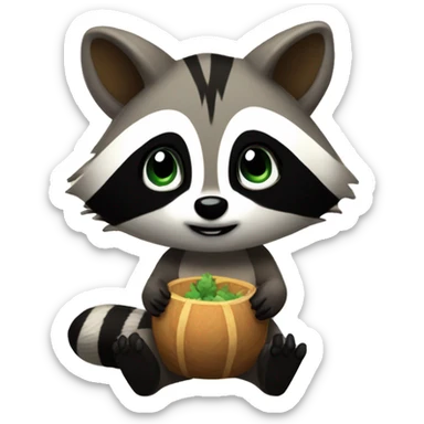 Cutesy raccoon playing Stardew Valley sticker