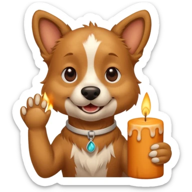 happy dog holding an aromatic candle in hand sticker