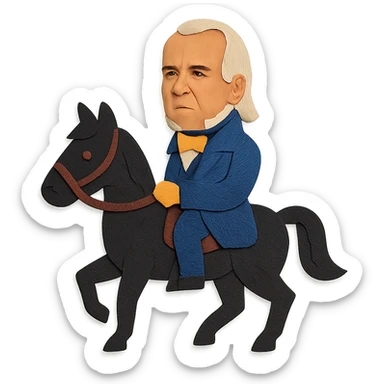 President Polk's face on a black horse sticker