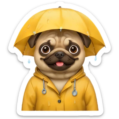 pug sits in a yellow raincoat sticker