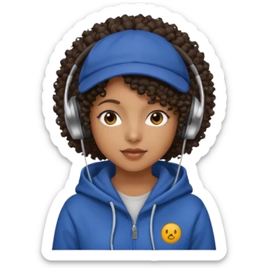 curly haired with headphones in and hoddie  black girlsgirls with cap sticker