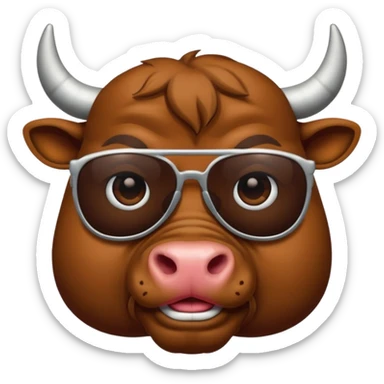 generate an emoji of a bull's face that's in a close up. the bull is travelling. maybe wearing sunglasses or drinking a drink or carrying a suitcase sticker