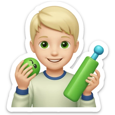 kid playing green formula toy sticker