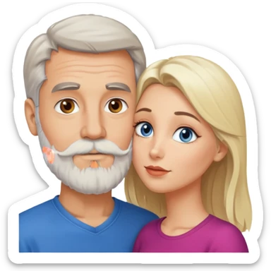 Man with hazel eyes and gray beard kissing blonde blue-eyed  woman sticker
