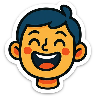 cheerful face expressing happiness, vibrant toon style sticker