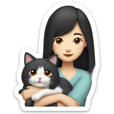 Korean girl with long black hair holding two cats sticker