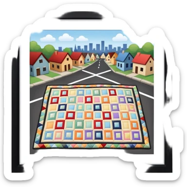 A Block saying "wifi" lying on a street in a quilt village sticker