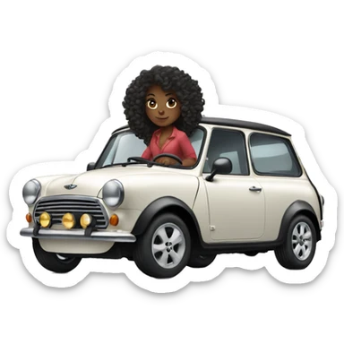 Long curly hair black girl driving Mini Cooper sticker