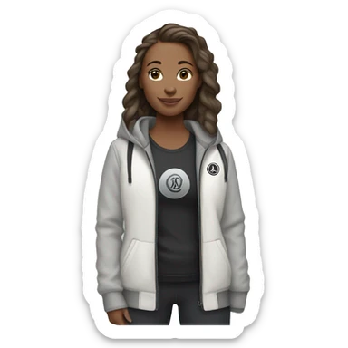 White girl wearing Lululemon jacket sticker