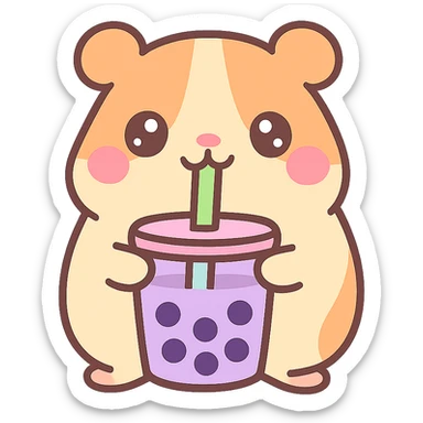 fun lively cartoon guinea pig with boba pearls sticker