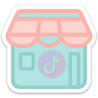 friendly modern store icon with pastel TikTok logo touch, transparent background sticker