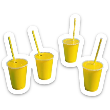 napkins, soda straws, yellow disposable cup sticker