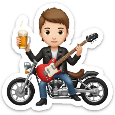We're creating a quiz for a New Year's Eve team. The idea is that people have to guess which emoji belongs to which person from three emojis. Now it's up to you to make one whole emoji from the following  emojis.  🏍🎸🍻👦 sticker