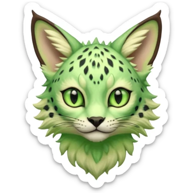 Epic complex detailed emerald-green pastel-lime-green dark-brown beige pastel realistic aesthetic-scenic-Fakémon-Sprigatito-Floragato-Meowscarada-Trico-Sergal-Serval-Vernid-creature sticker