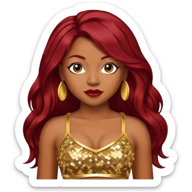 LaTavia Robeson with long dark red hair, gold sequin crop top  sticker