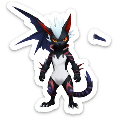 Cool Anthro Black Noivern-Absol-Litten-Pokémon with edgy stripes hoodie spiked collar punk Full Body sticker
