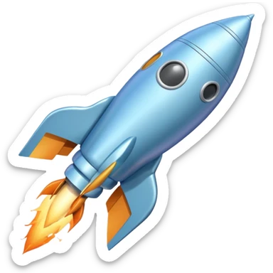 a pastel baby blue rocket ship flying to the moon  sticker