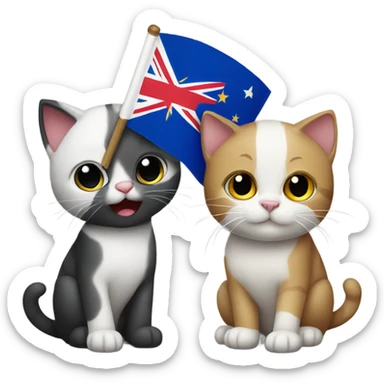 Cat holding a Philippines flag and a New Zealand flag sticker