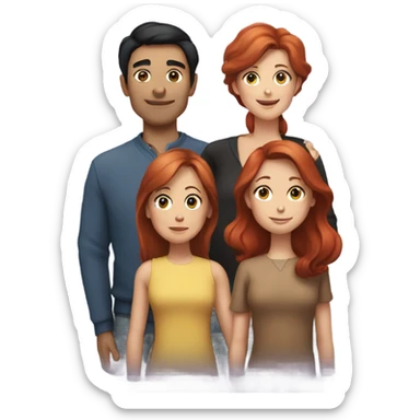 family. black hair man red head woman brown hair boy & girl sticker