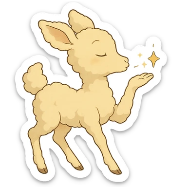 gentle cream yellow cloud doe in Ghibli style, sending a sparkling kiss sticker