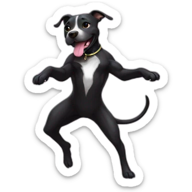 Black dog female pit bull is dancing with magic sticker
