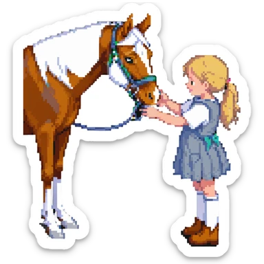 child petting a horse sticker