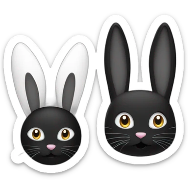 Lapin noir et blanc oreilles qui tombent a côté d’un chat blanc avec longs poils sticker